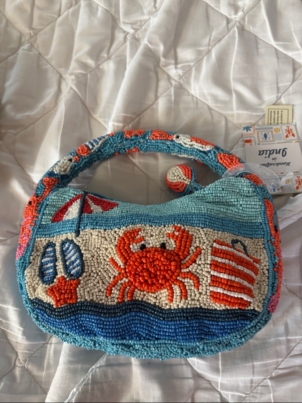 Beaded Coastal Crab Mini Bag in Turquoise and Orange